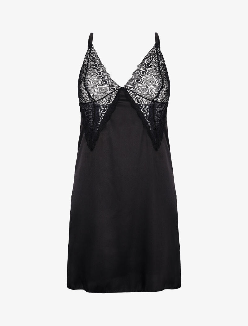 Nuisette à poitrine en losange dentelle ajourée - noir - 3