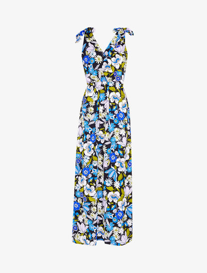 Robe longue imprimé à épaules à nouer - noir - 3