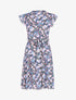 Robe fleurie à col montant volanté - bleu - 1