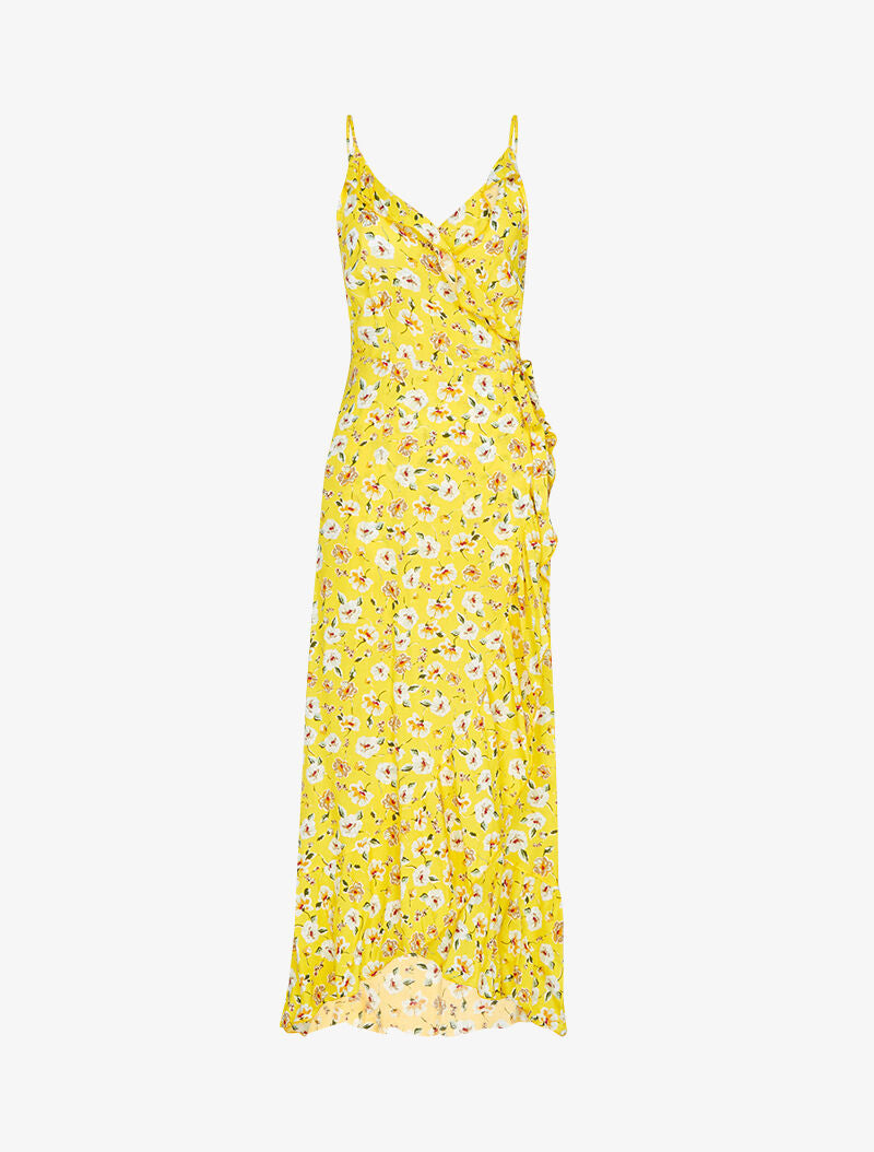 Robe portefeuille longue à imprimé champêtre - jaune - 3
