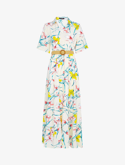 Robe longue à basques imprimé grandes fleurs - ecru - 1