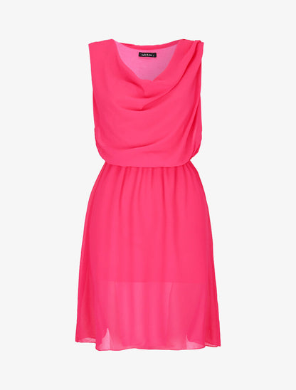 Robe en voile à col bénitier - fushia - 3