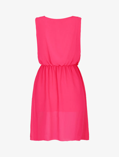 Robe en voile à col bénitier - fushia - 2