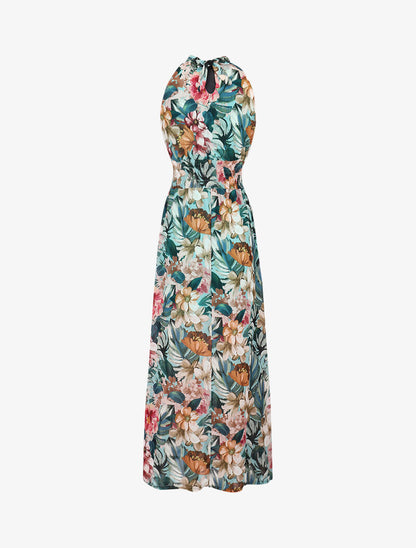 Robe longue ajourée à imprimés - vert menthe - 2