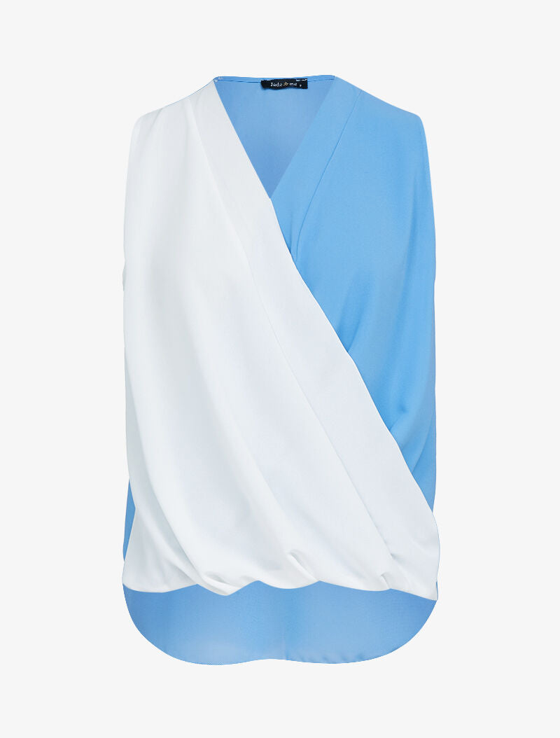 Top color block en voile - bleu ciel - 3