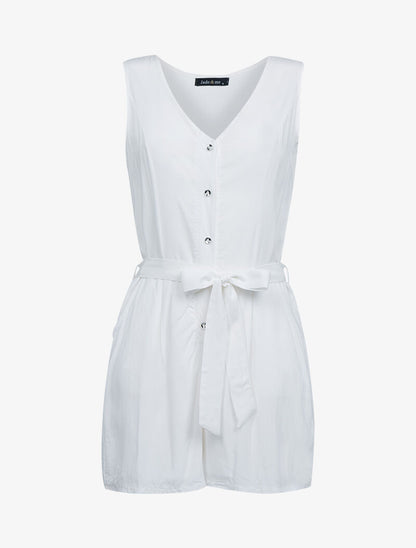 Combishort fluide à boutonnière argentée - blanc - 1