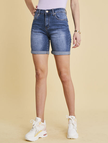 Bermuda à détails délavés - bleu denim - 1