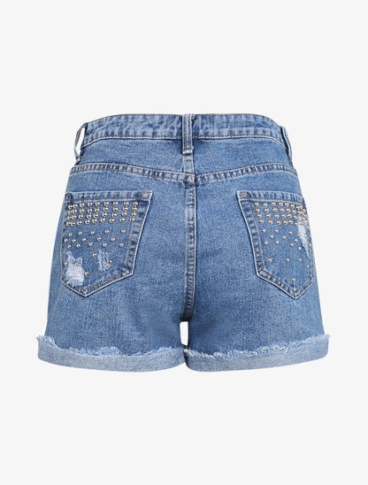 Short à ourlets effilochés - bleu denim - 4