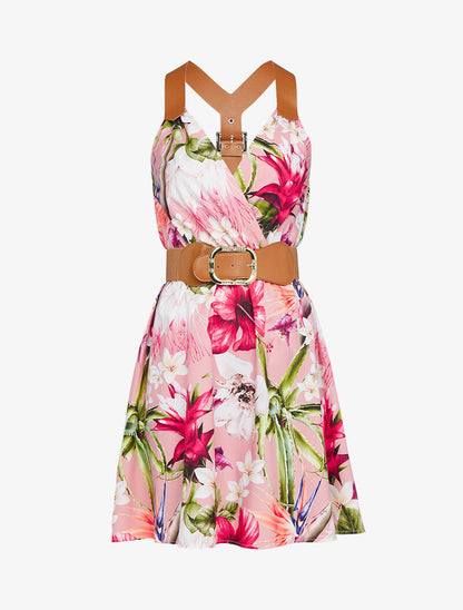Robe patineuse à bretelles style sangles - rose foncé - 1