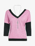 Pull fin bicolore à grande encolure V - rose - 1