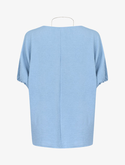 Top ample texturé avec sautoir - bleu ciel - 2