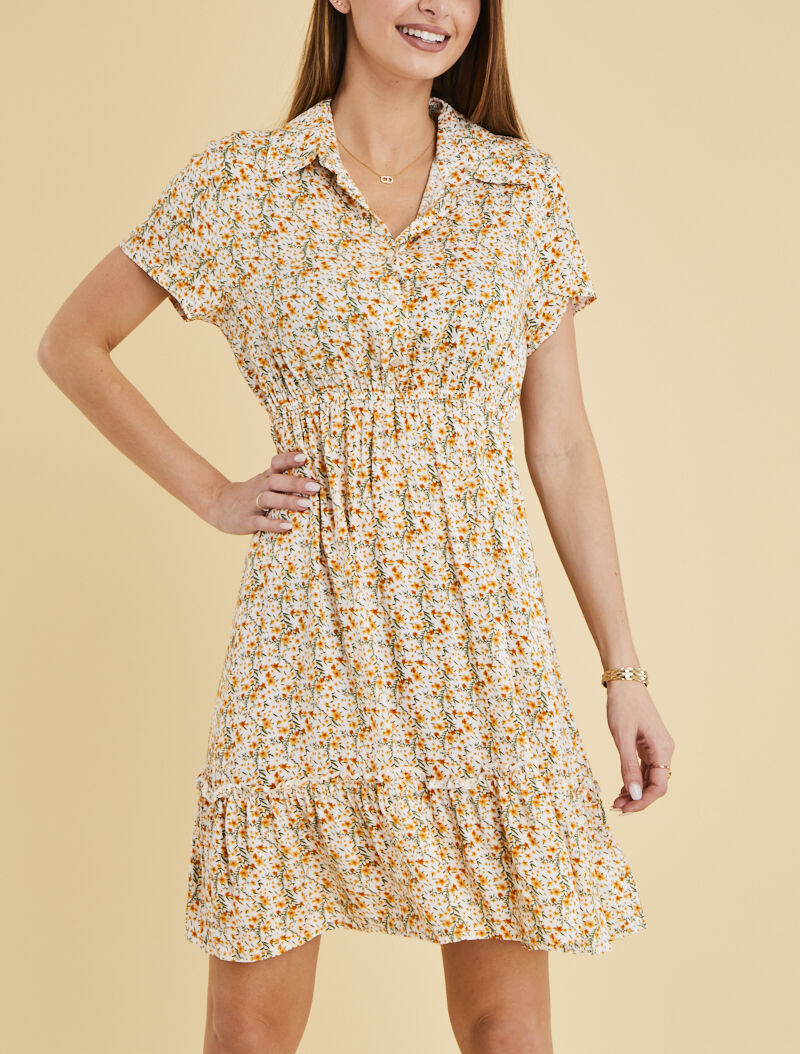 Robe printanière à col à pied et buste boutonné - ecru - 1