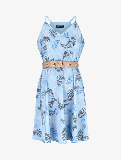 Robe patineuse imprimé fougères - bleu clair - 2