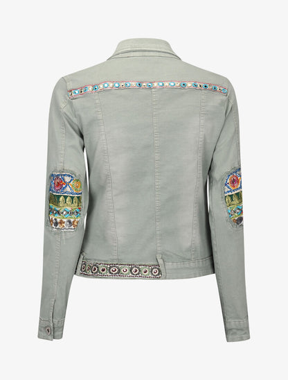 Veste en jean ornée de sequins et broderie - kaki - 3