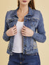 Veste en jean brodée à manches contrastantes - bleu denim - 1