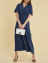 Robe longue cintrée imprimé léopard - marine - 1