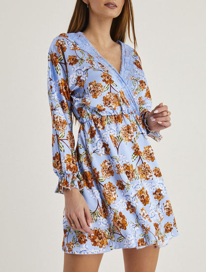 Robe satinée à imprimés - bleu ciel - 4