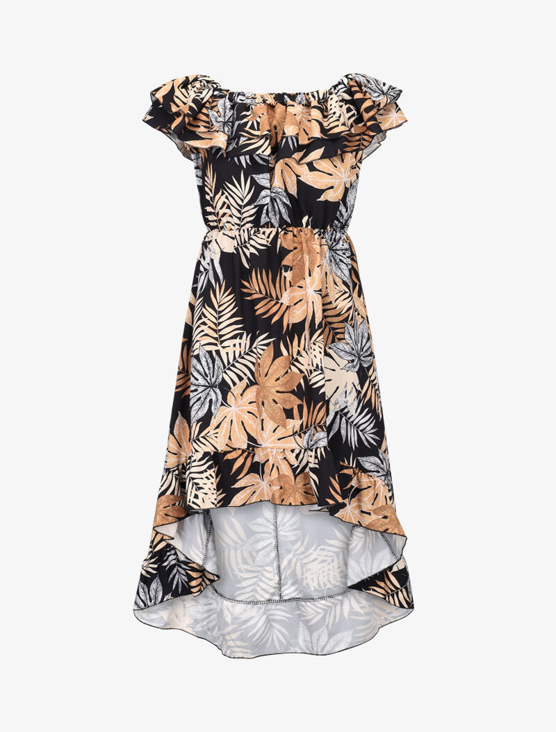 Robe imprimée à volants - noir - 1