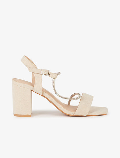 Sandales à ganse strassée ondulée - beige - 5