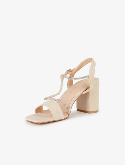 Sandales à ganse strassée ondulée - beige - 3