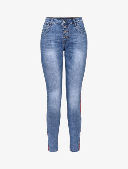 Jean à bandes cloutées contrastantes - bleu denim - 3