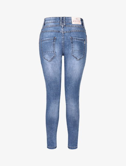 Jean à bandes cloutées contrastantes - bleu denim - 4