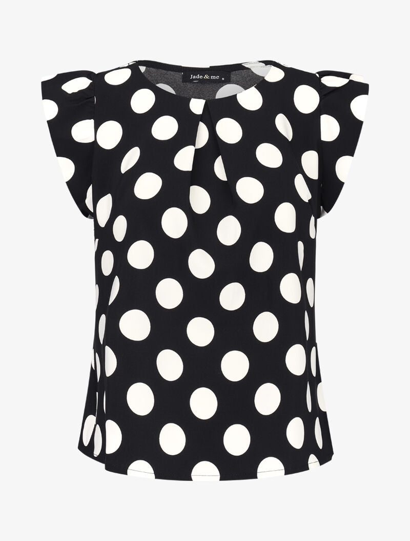 Blouse à pois à mancherons volantés - noir - 1