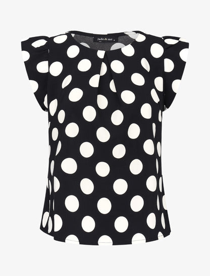 Blouse à pois à mancherons volantés - noir - 1
