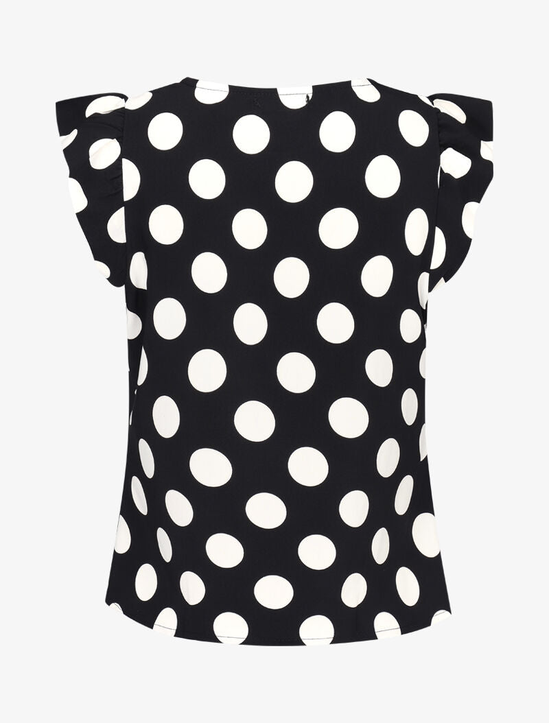 Blouse à pois à mancherons volantés - noir - 2