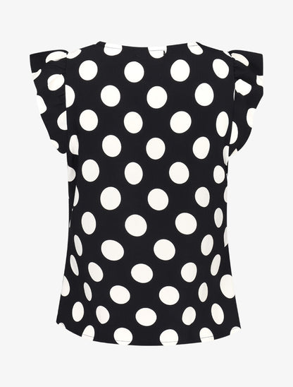 Blouse à pois à mancherons volantés - noir - 2