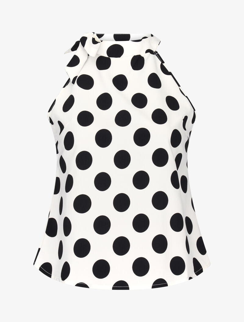Top à pois avec col à nouer - blanc - 1