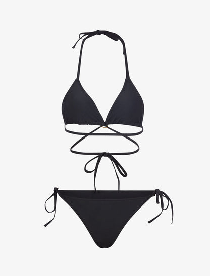 Bikini satiné avec lien à nouer - noir - 1