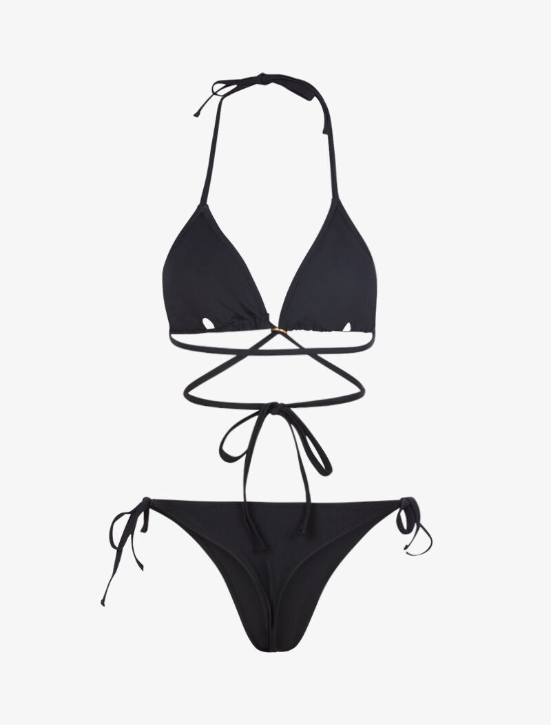 Bikini satiné avec lien à nouer - noir - 2