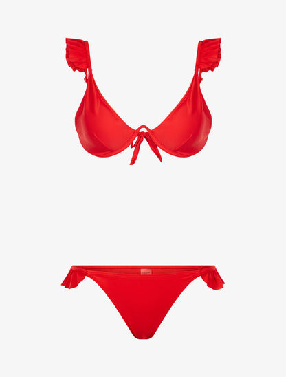 Bikini volanté et tanga - rouge - 3