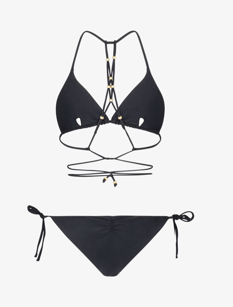 Bikini triangle à détail bijoux - noir - 2