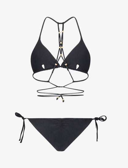 Bikini triangle à détail bijoux - noir - 2