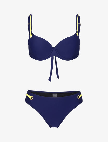 Bikini emboitant à oeillets et liens contrastants - marine - 1