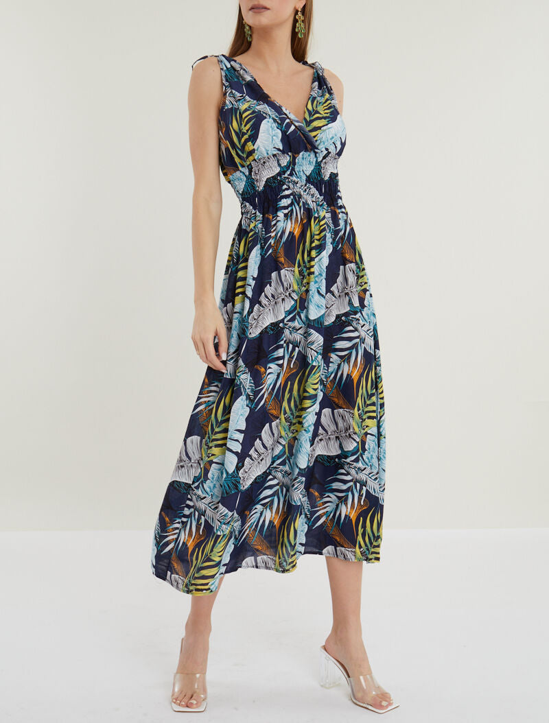 Robe longue cache coeur imprimé jungle - marine - 1
