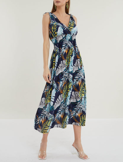 Robe longue cache coeur imprimé jungle - marine - 1