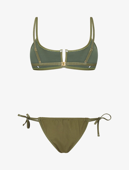 Bikini brassière côtelé à échancrure en V - kaki - 2