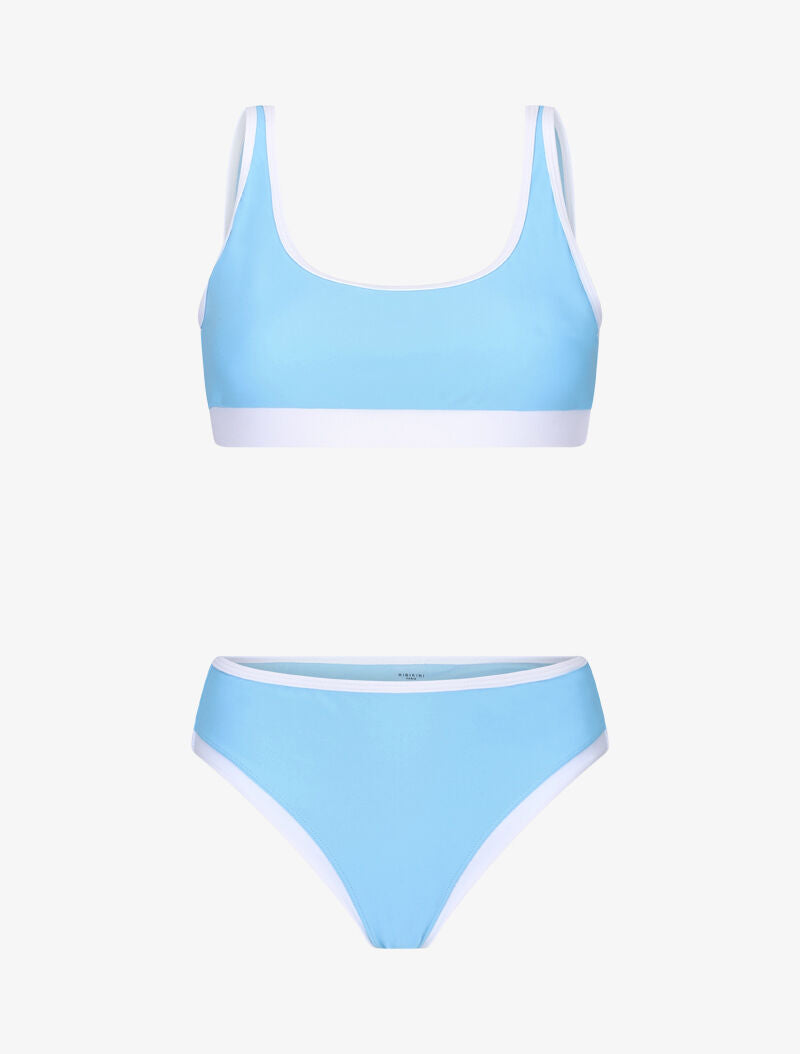 Bikini brassière à bords contrastants - bleu clair - 1
