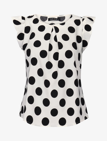 Blouse à pois à mancherons volantés - blanc - 2
