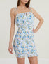 Robe élastiquée imprimé fleuri - bleu clair - 1