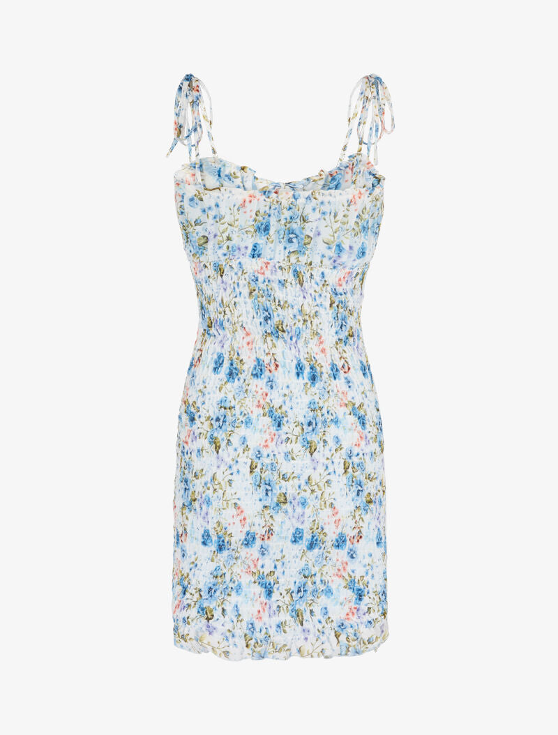 Robe élastiquée imprimé fleuri - bleu clair - 3
