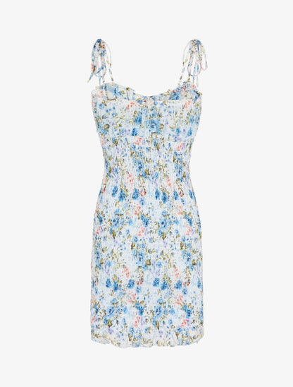 Robe élastiquée imprimé fleuri - bleu clair - 3