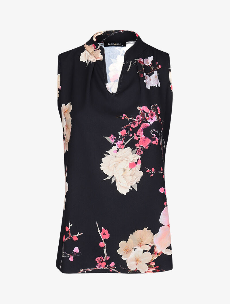 Blouse droite imprimé fleurs de cerisier - noir - 1