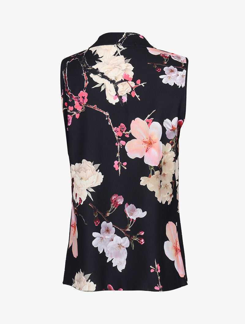 Blouse droite imprimé fleurs de cerisier - noir - 2