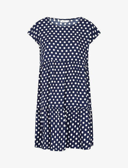 Robe coupe trapèze à pois - marine - 1
