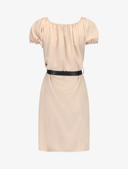 Robe ceinturée à boutons décoratifs - beige - 2