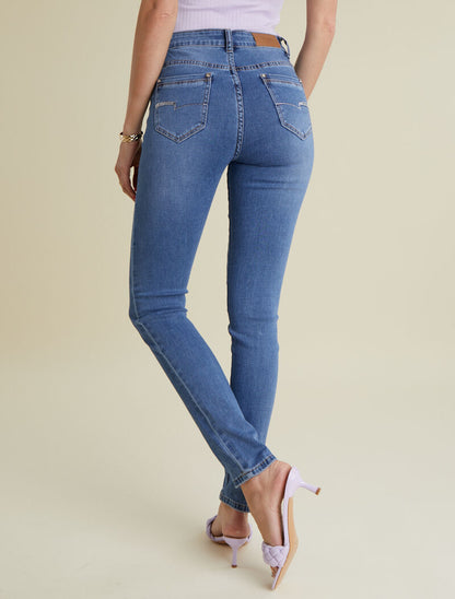 Jean à poches arrière strassées - bleu denim - 2